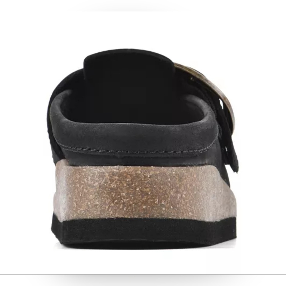 White Mountain Bueno Mule Blackless Black Suede Leather Cork Platform Sz 7-8.5 - Picture 3 of 16